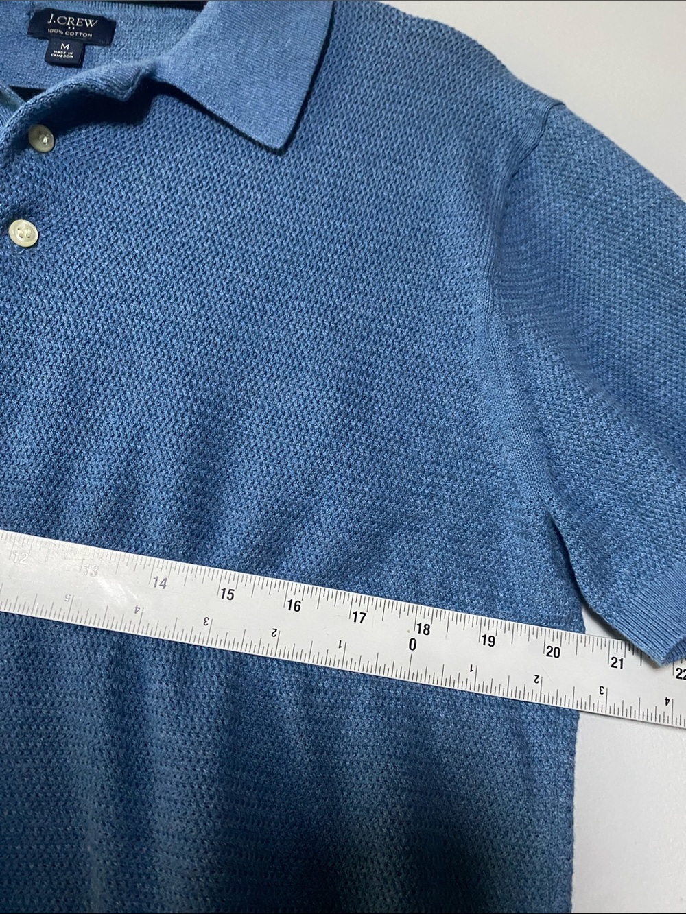 J Crew Basketweave Cotton Sweater Polo Men’s Medium Blue Short Sleeve Shirt - Picture 9 of 12
